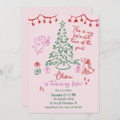 Christmas 5th birthday whimsical tree 案内状 (正面/裏面)