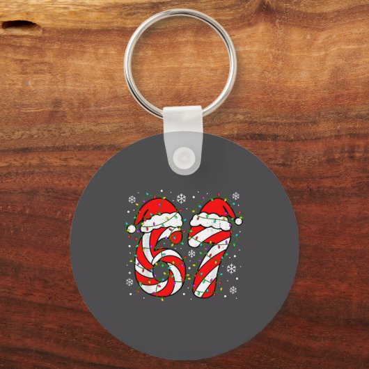 Christmas 67 Candy Cane Six Seven Meme Lights Sant キーホルダー (正面)