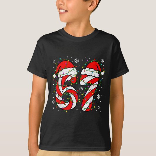 Christmas 67 Candy Cane Six Seven Meme Lights Sant Tシャツ (正面)