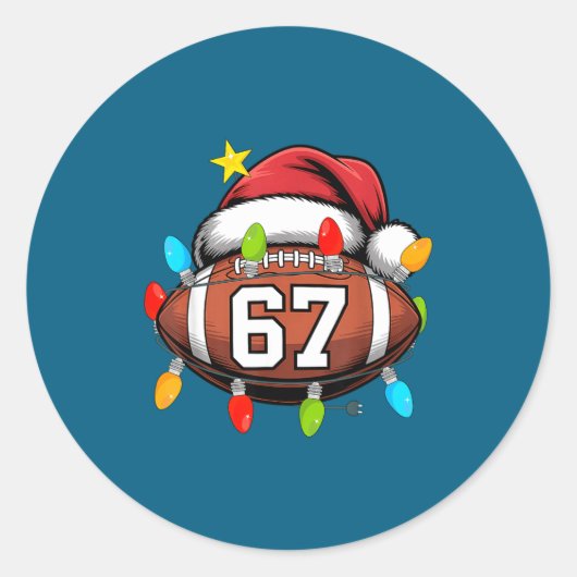 Christmas 67 Meme Football Santa Hat Funny Xmas Bo ラウンドシール (正面)