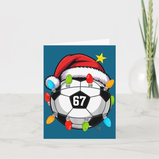 Christmas 67 Meme Soccer Ball Santa Hat Funny Xmas カード (正面)