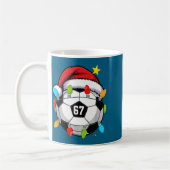 Christmas 67 Meme Soccer Ball Santa Hat Funny Xmas コーヒーマグカップ (左)