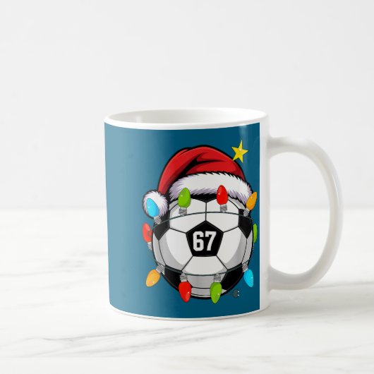 Christmas 67 Meme Soccer Ball Santa Hat Funny Xmas コーヒーマグカップ (右)