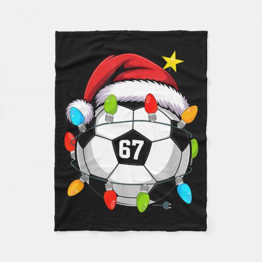 Christmas 67 Meme Soccer Ball Santa Hat Funny Xmas フリースブランケット (正面)