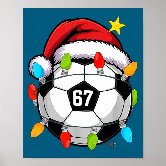 Christmas 67 Meme Soccer Ball Santa Hat Funny Xmas ポスター (正面)
