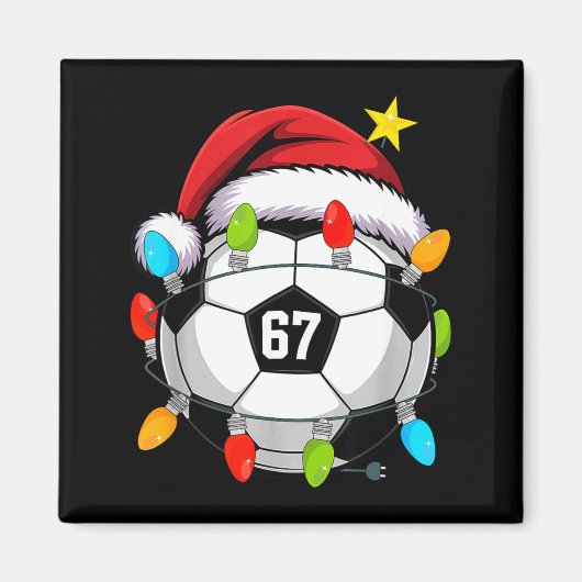 Christmas 67 Meme Soccer Ball Santa Hat Funny Xmas マグネット (正面)