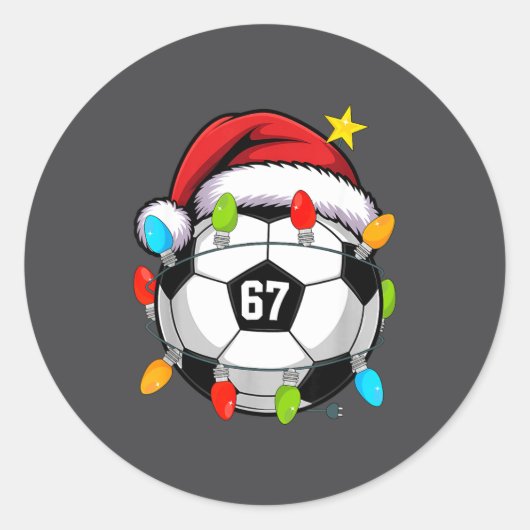 Christmas 67 Meme Soccer Ball Santa Hat Funny Xmas ラウンドシール (正面)