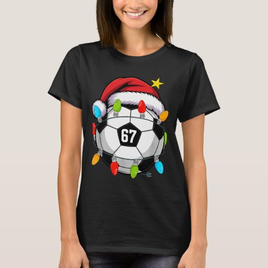 Christmas 67 Meme Soccer Ball Santa Hat Funny Xmas Tシャツ (正面)