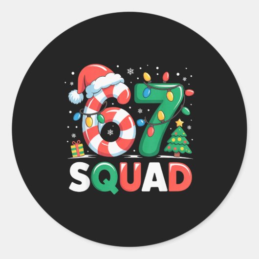Christmas 67 Squad Funny Candy Cane Lights Holiday ラウンドシール (正面)