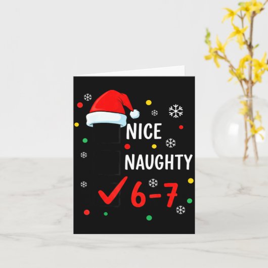 Christmas 6-7 Meme Nice Naughty Checklist Santa Ha カード (黄色い花)