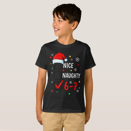 Christmas 6-7 Meme Nice Naughty Checklist Santa Ha Tシャツ (正面フル)