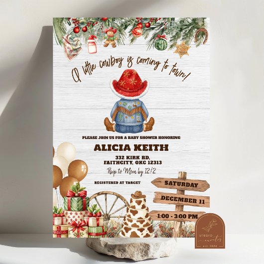 Christmas A Little Cowboy Baby Shower Invitation 招待状
