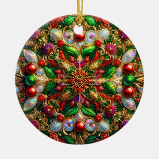 CHRISTMAS Abalone Yellow Red Green 3D セラミックオーナメント (正面)
