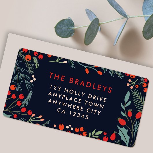 Christmas Address Label | Modern Floral Greenery ラベル