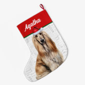 Christmas Afghan Hound Dog Name Woof Background ラージクリスマスストッキング (裏面 (吊り時))
