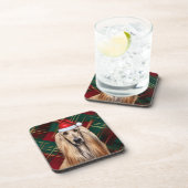 Christmas Afghan Hound Dog Red Plaid Holiday コースター (右側)