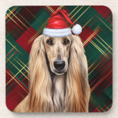 Christmas Afghan Hound Dog Red Plaid Holiday コースター (正面)