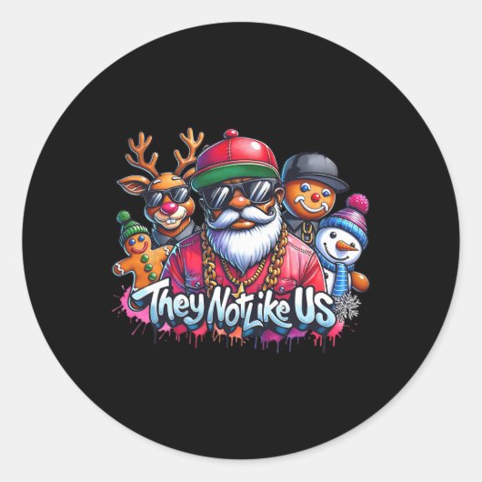 Christmas African Santa They Not Like Us Merry Chr ラウンドシール (正面)