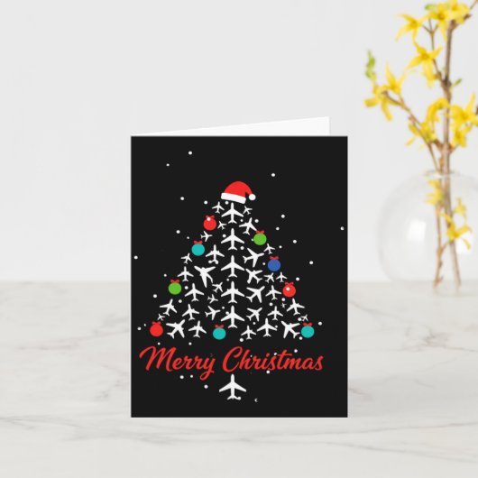 Christmas Airplane Tree Merry Christmas Lot Travel カード (黄色い花)