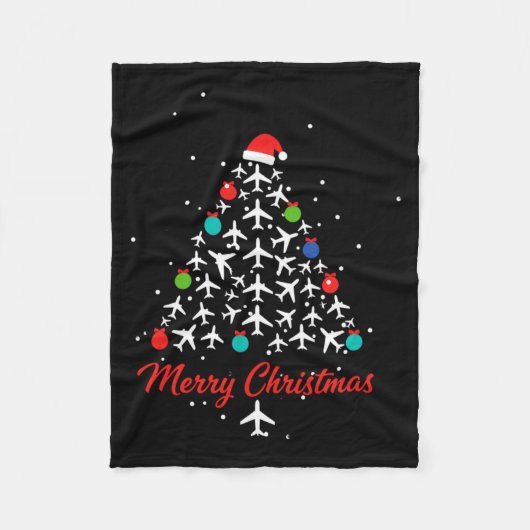 Christmas Airplane Tree Merry Christmas Lot Travel フリースブランケット (正面)