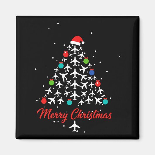 Christmas Airplane Tree Merry Christmas Lot Travel マグネット (正面)