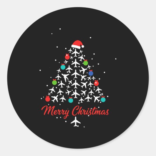 Christmas Airplane Tree Merry Christmas Lot Travel ラウンドシール (正面)
