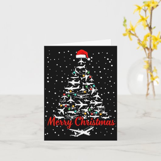 Christmas Airplanes Tree Lots Merry Christmas Men  カード (黄色い花)