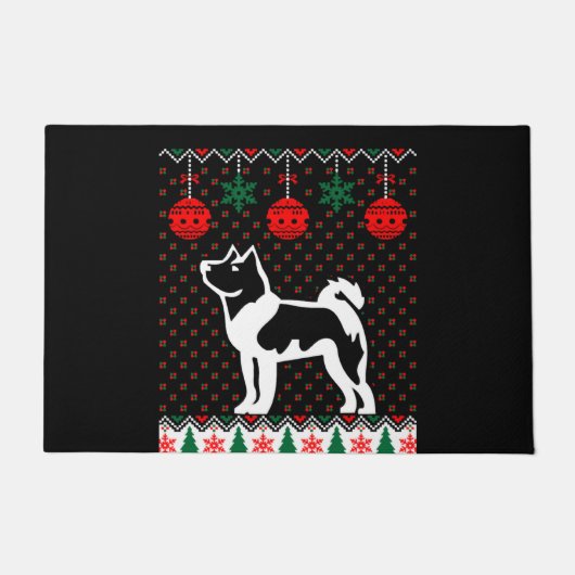 Christmas Akita Dog ドアマット (正面)