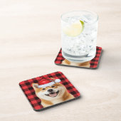 Christmas Akita Dog Red Buffalo Plaid Holiday コースター (右側)