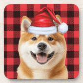 Christmas Akita Dog Red Buffalo Plaid Holiday コースター (正面)