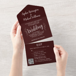 Christmas All in One Wedding Invite Holiday Maroon オールインワン招待状