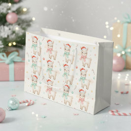 Christmas Alpaca Gift Bag  Cute Holiday Llama  ラージペーパーバッグ