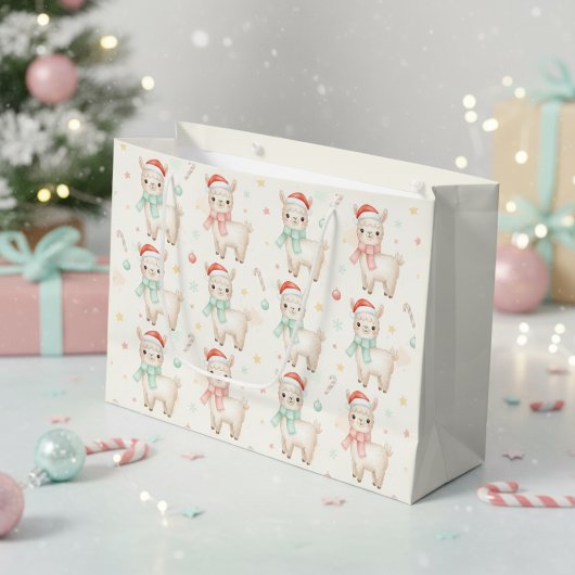 Christmas Alpaca Gift Bag  Cute Holiday Llama  ラージペーパーバッグ