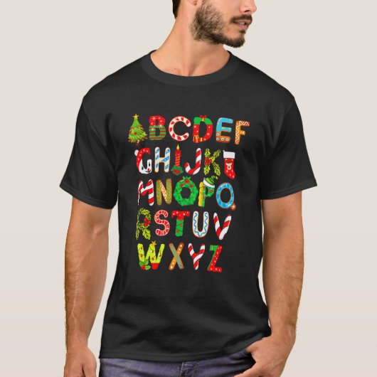 Christmas Alphabet ABCs Elemeno  For Teacher Stude Tシャツ (正面)