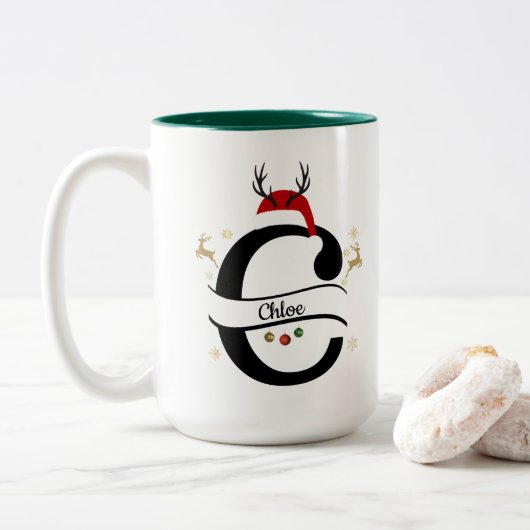 Christmas Alphabet Collection – Letter C Design ツートーンマグカップ (ドーナツ)