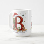 Christmas Alphabet Initial B with Santa Elves コーヒーマグカップ (正面左)