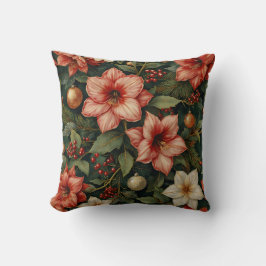 Christmas Amaryllis & Ornament Floral Pillow クッション