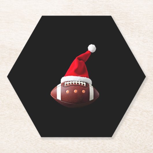 Christmas American Football Ball Santa Hat (3) ペーパーコースター (正面)