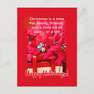 Christmas and a lot of wine Turtle and poinsettias ポストカード