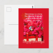 Christmas and a lot of wine Turtle and poinsettias ポストカード (正面/裏面)
