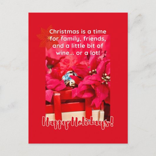 Christmas and a lot of wine Turtle and poinsettias ポストカード (正面)