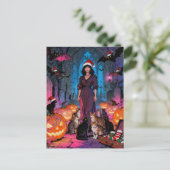 Christmas and Halloween Woman Bats Cats ポストカード (スタンド正面)
