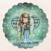 Christmas Angelお洒落 holding Fawn Art ペーパーコースター (正面)