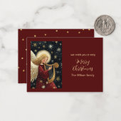 Christmas Angel Harp Starry Night Holiday Card ノートカード (正面/裏面インサイチュ)