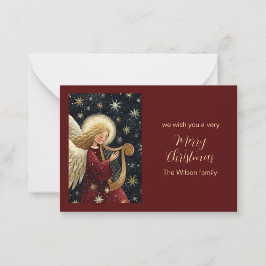 Christmas Angel Harp Starry Night Holiday Card ノートカード (正面)