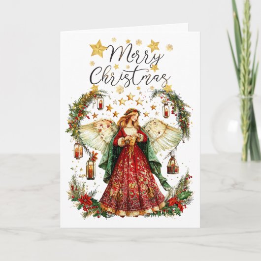 Christmas Angel & Merry Christmas Greeting Card カード (正面)