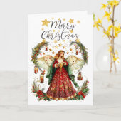 Christmas Angel & Merry Christmas Greeting Card カード (黄色い花)
