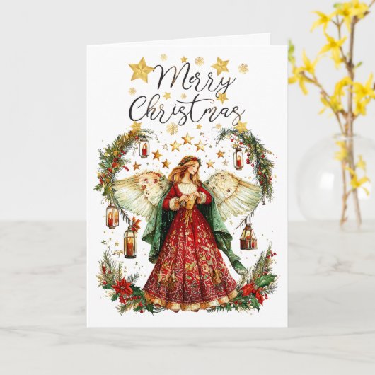 Christmas Angel & Merry Christmas Greeting Card カード (黄色い花)