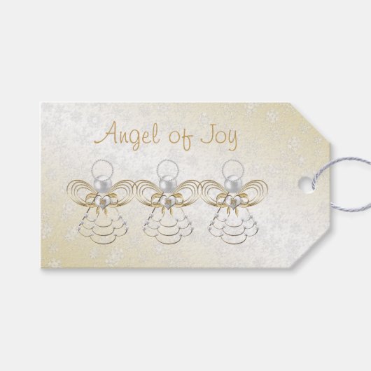Christmas Angel of Joy金ゴールド/ホワイト「宛先:自:」 ギフトタグ (正面(横))