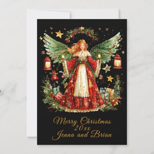 Christmas Angel personalized Holiday flat card シーズンカード (正面)